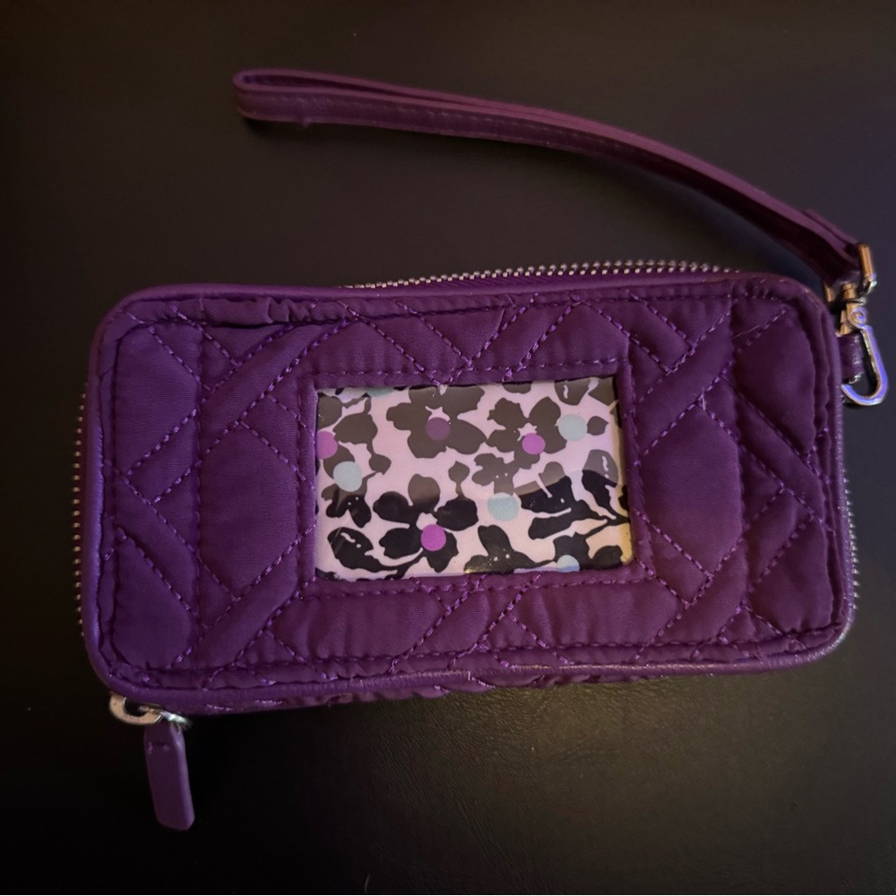 Vera Bradley Purple Quilted Wristlet with Floral Accent